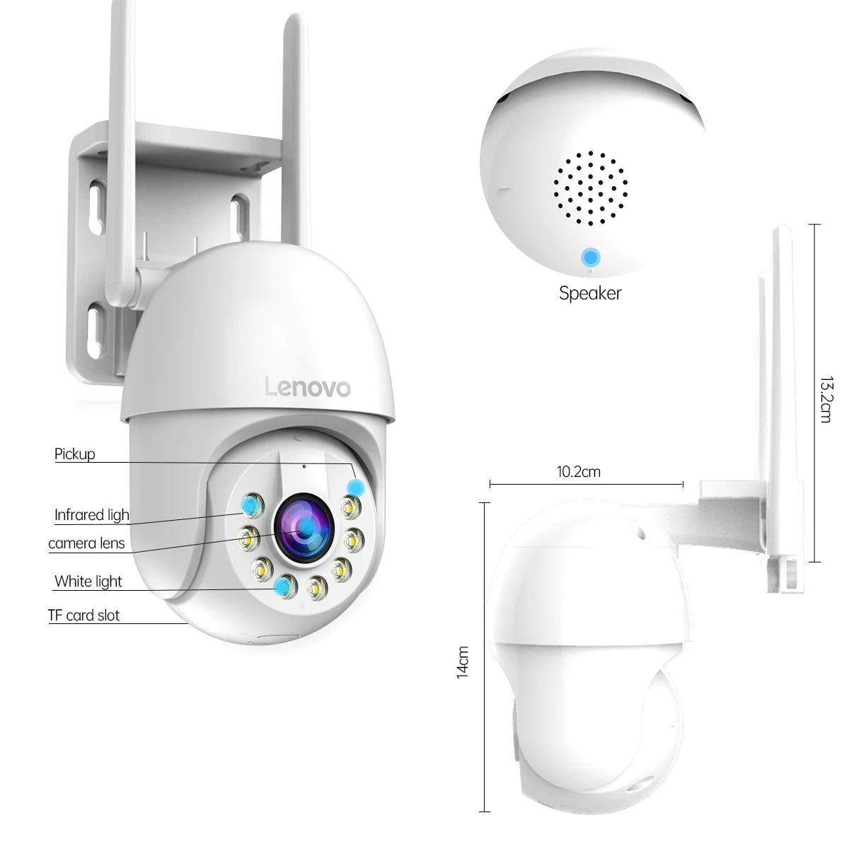 Lenovo 5MP Smart Wi-Fi PTZ Camera for Outdoor Use, 5x Digital Zoom, Auto Tracking