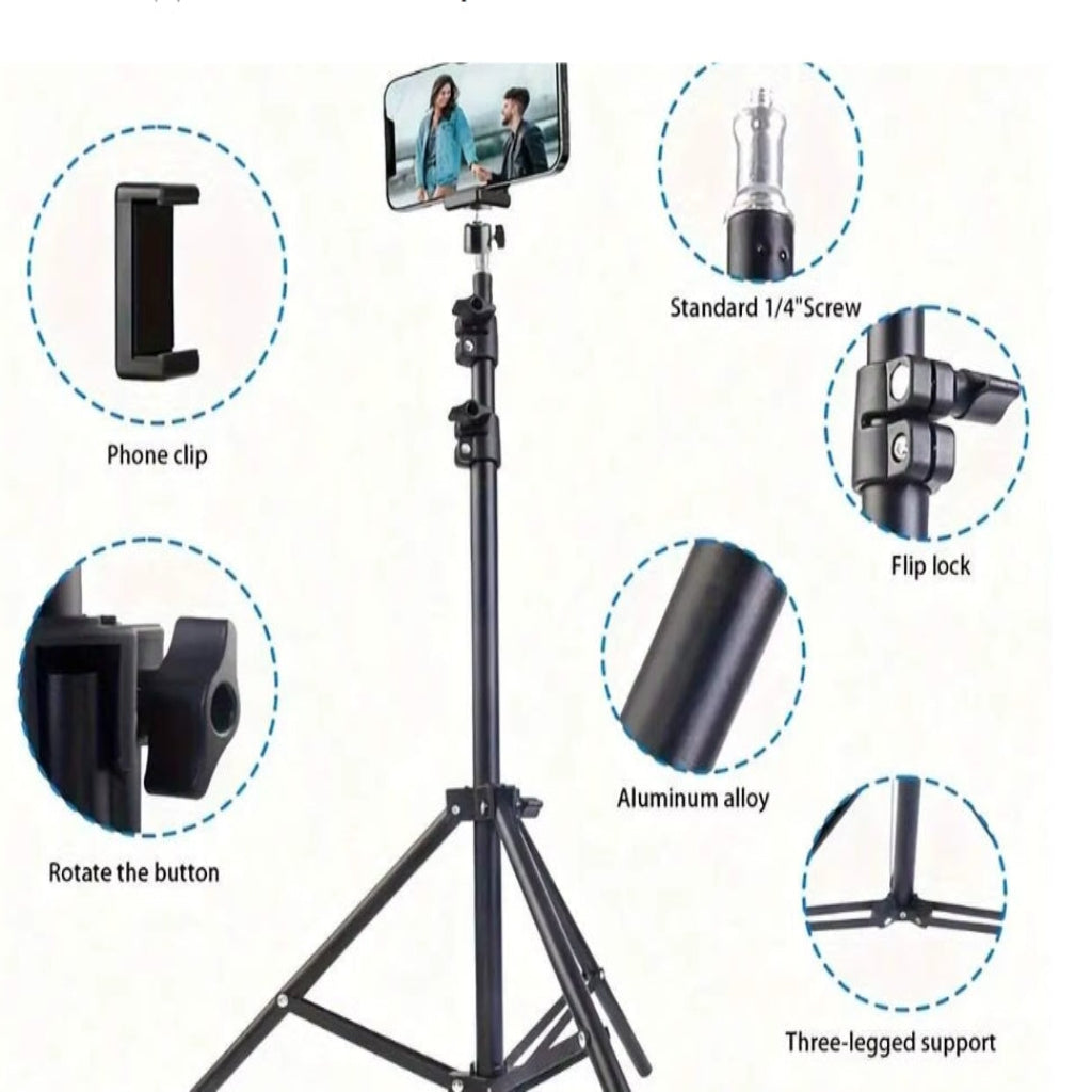 Foldable Tripod and Phone Holder Clip 160cm Multifunctional for Phone and Camera