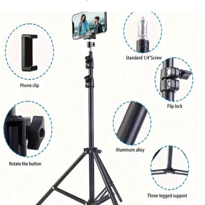 Foldable Tripod and Phone Holder Clip 160cm Multifunctional for Phone and Camera