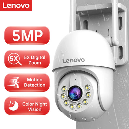 Lenovo 5MP Smart Wi-Fi PTZ Camera for Outdoor Use, 5x Digital Zoom, Auto Tracking