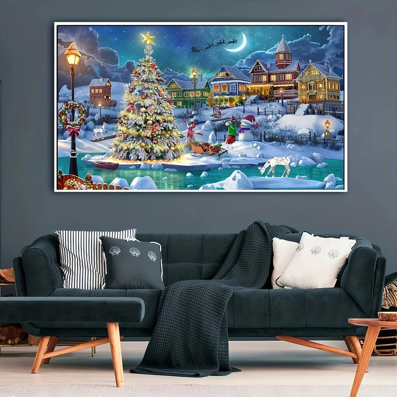 5D DIY Adult Diamond Painting Kit - Festival Theme, Round Diamonds, Acrylic (PMMA) - Christmas Night Scene Wall Art, 69.85x39
