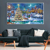 5D DIY Adult Diamond Painting Kit - Festival Theme, Round Diamonds, Acrylic (PMMA) - Christmas Night Scene Wall Art, 69.85x39