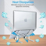 Ergonomic adjustable laptop stand with heat dissipation, tablet compatible